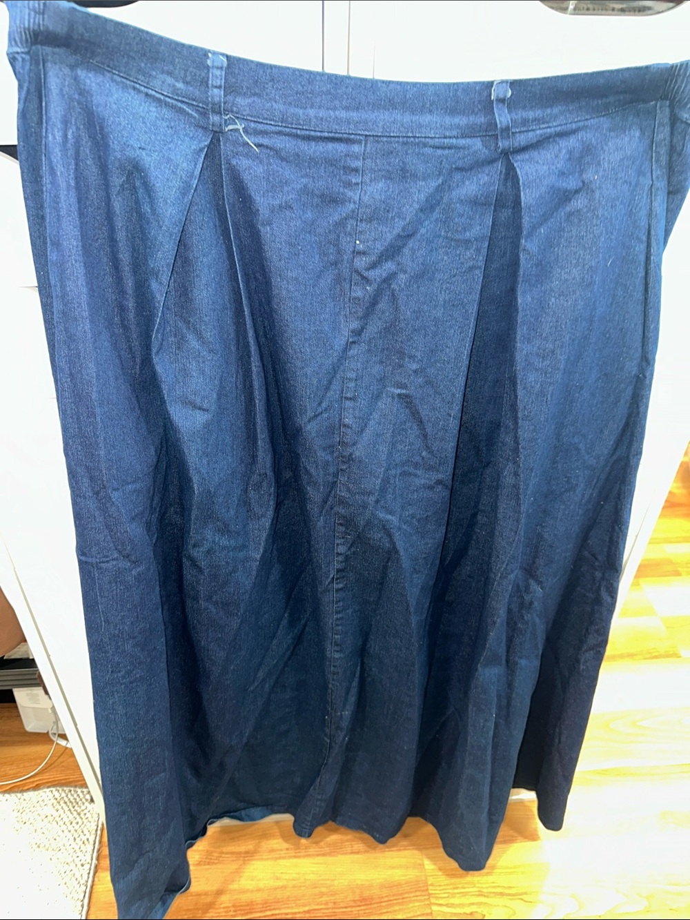 Dark Indigo Denim Full-Length Pleated Skirt